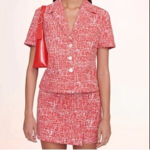STAUD Red and White Tweed Buttoned Garment Skirt Size L